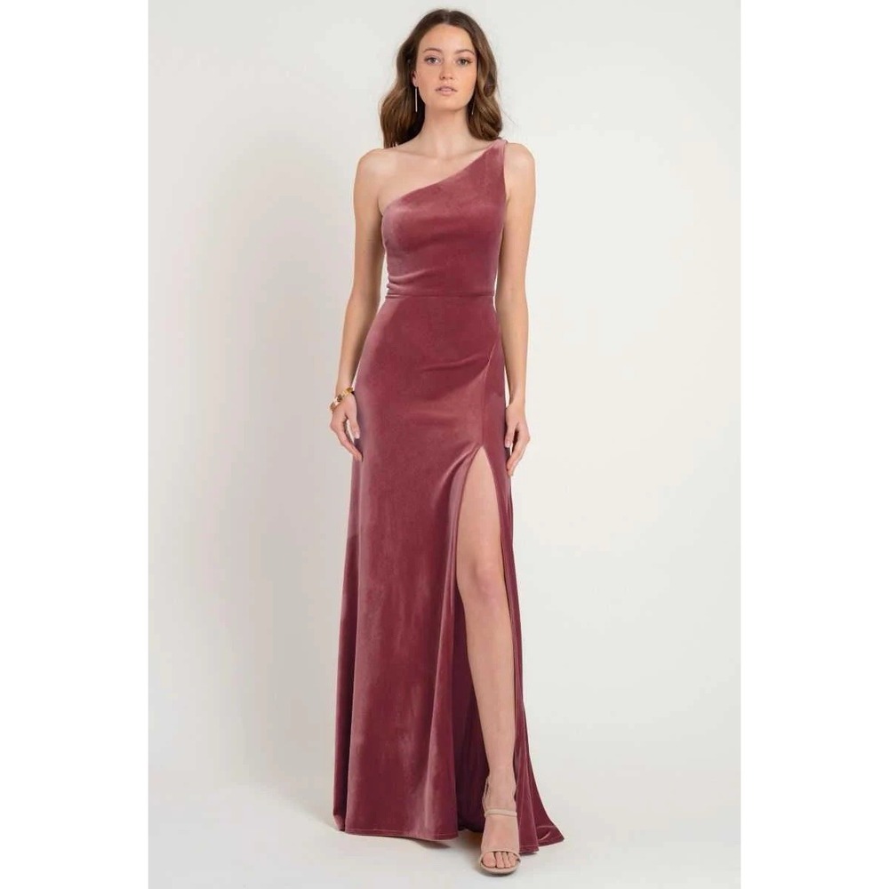 Jenny Yoo Collection Rose Stretch Velvet One Shoulder Bridesmaid Maxi Dress 12